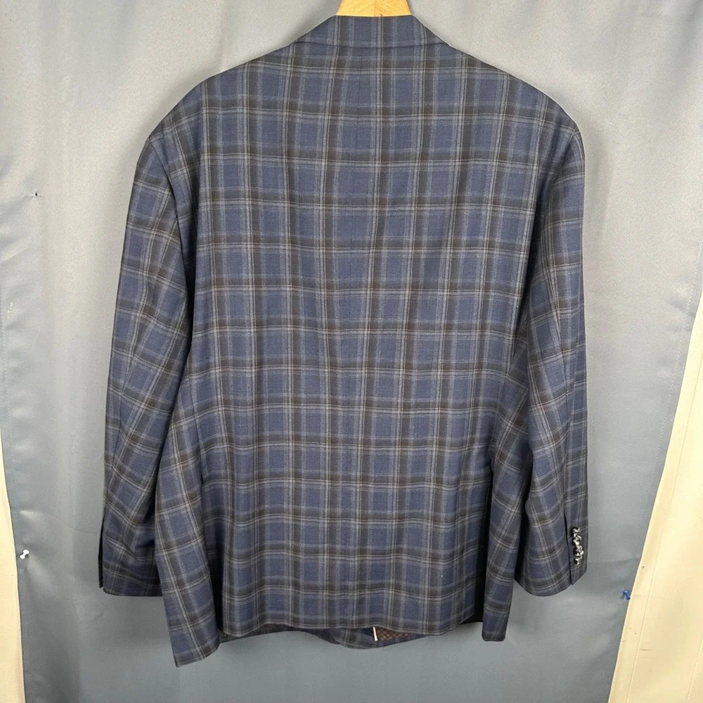Trunk Club Custom Mens Blue Brown Plaid Wool Blend Blazer Sport Coat C203 50R